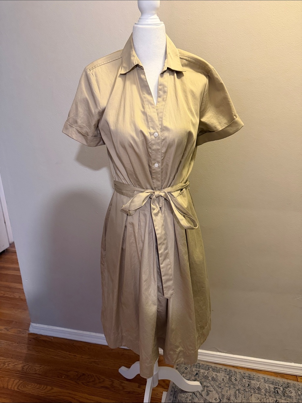 BROOKS BROTHERS Classic Short-Sleeve Shirt Dress in Tan -8